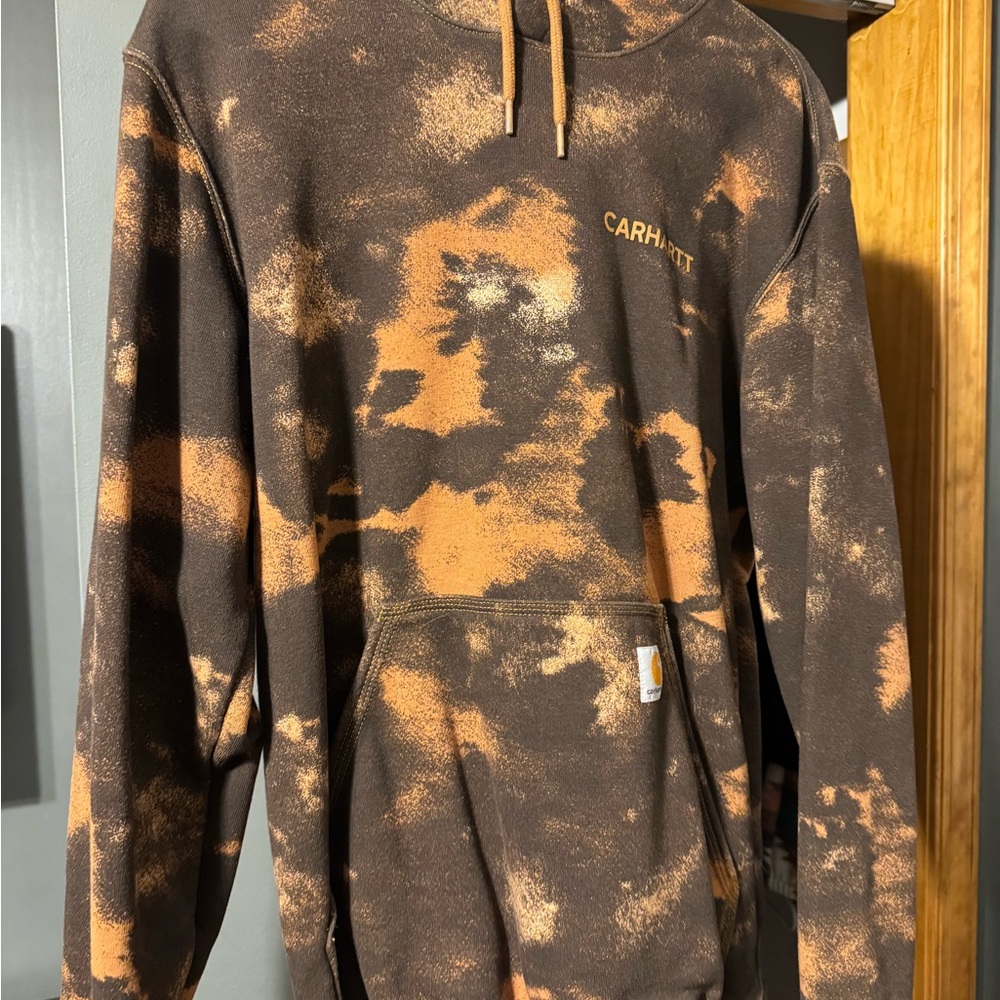 Carhartt Men's Hoodie in Brown and Orange Tie-Dye